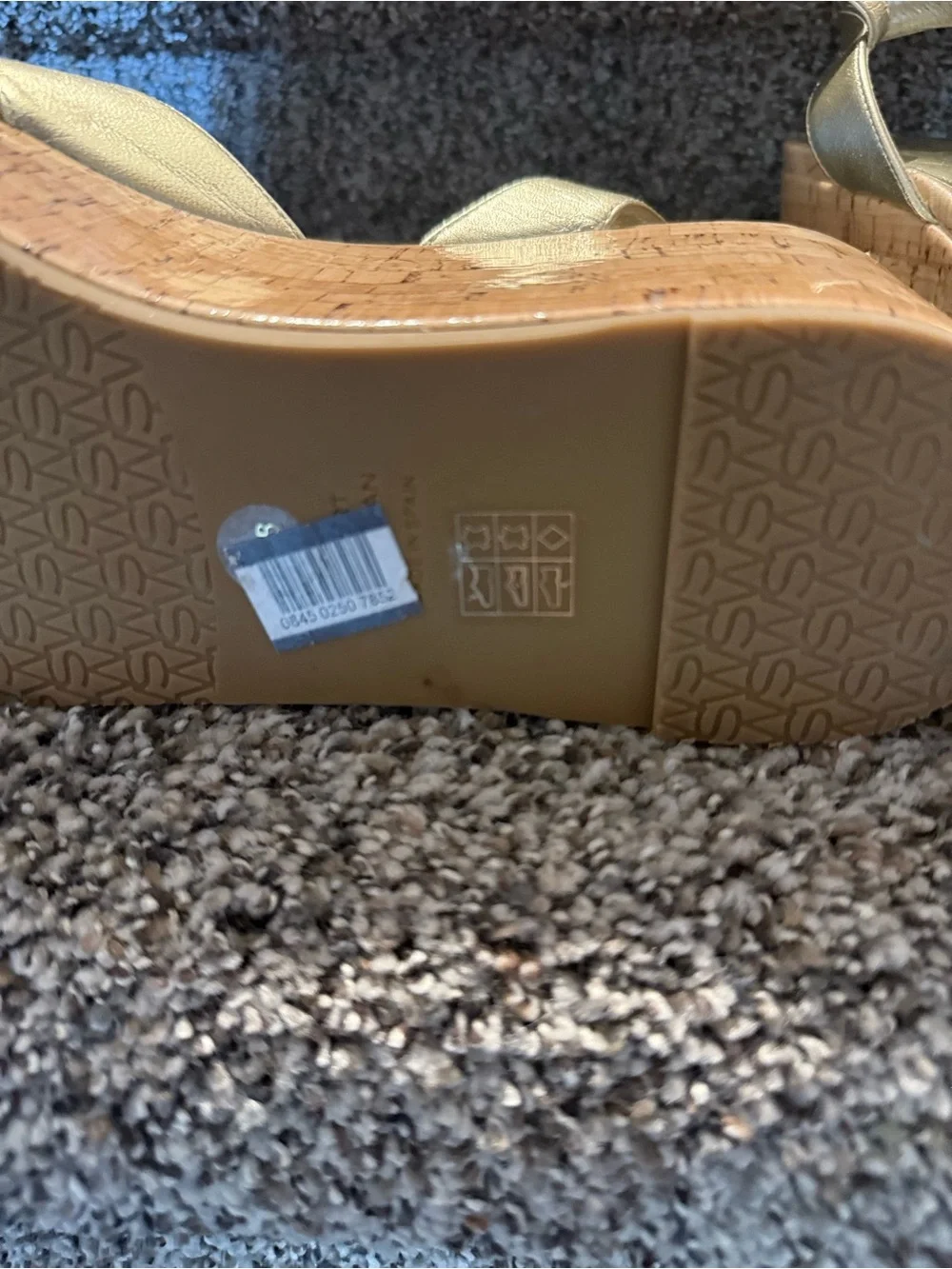 Stuart Weitzman Metallic Gold Cork Platform Wedge Sandals - Picture 5 of 5